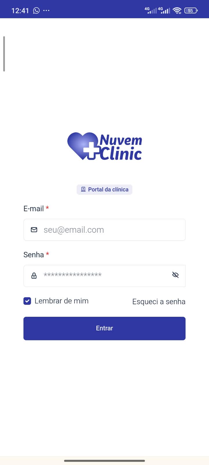 Login do portal do paciente no celular